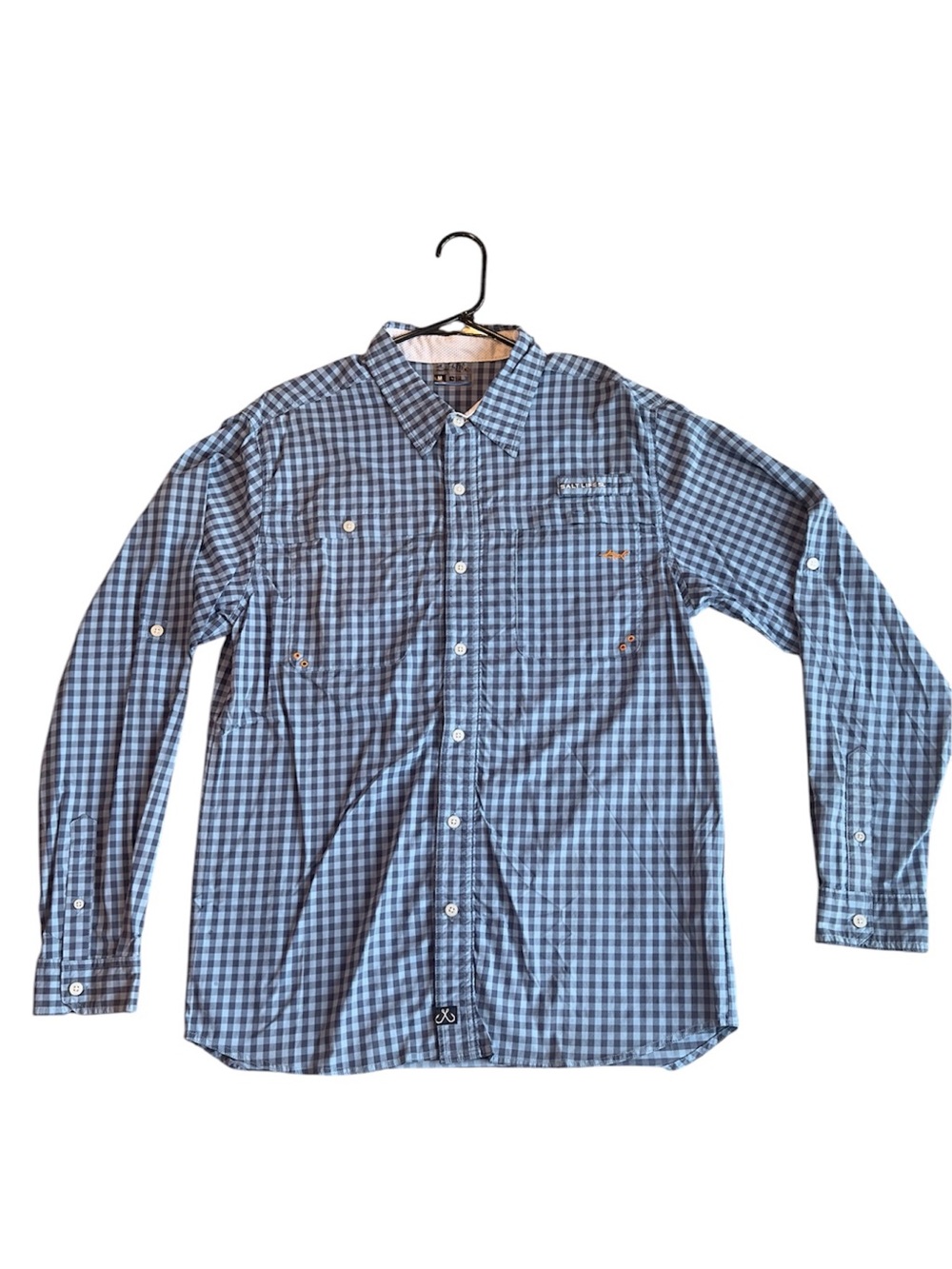 Salt Life Men’s Long-Sleeve Light Blue and Navy Gingham Button-Down Shirt